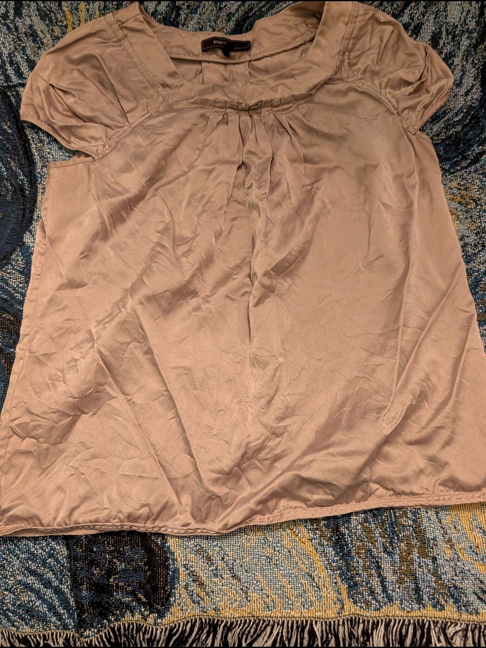 BCBG Silk Taupe Blouse with Black Label